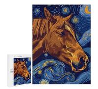 Rompecabezas 500 PCS para Adolescentes Horse Portrait in Starry Night Style Rompecabezas para Adultos Juego Práctico Pero Divertido Y Humorístico Regalo De Cumpleaños, Regalos, 500 PCS