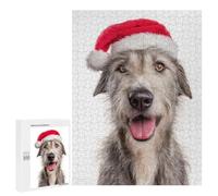 Rompecabezas 500 PCS para Adolescentes Irish Wolfhound Dog with Santa Hat Portrait Rompecabezas para Adultos Juego Práctico Pero Divertido Y Humorístico Regalo De Cumpleaños, Regalos, 500 PCS