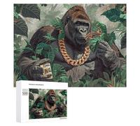 Rompecabezas 500 PCS para Adolescentes Jungle King Gorilla with Gold Chain Rompecabezas para Adultos Juego De Ingenio Análisis Y Lógica 500 PCS