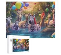 Rompecabezas 500 PCS para Adolescentes Jungle Party with Zebras and Balloons Rompecabezas para Adultos Juegos Relajantes Decoración Interacción Entre Padres E Hijos 500 PCS