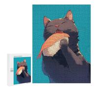 Rompecabezas 500 PCS para Adolescentes Kawaii Cat Eating Sashimi Rompecabezas Juego De Ingenio Aliviador De Estrés Desafiante para Completar 500 PCS