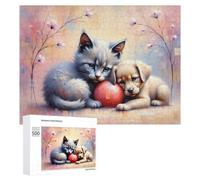 Rompecabezas 500 PCS para Adolescentes Kitten and Puppy with Ball Rompecabezas para Adolescentes Juegos Divertidos Ensamblaje De Patrones Ayuda Al Cerebro A Ejercitarse 500 PCS
