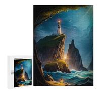 Rompecabezas 500 PCS para Adolescentes Lighthouse Ocean Cliff Rompecabezas para Adultos Juego Familiar Decoración del Hogar para Cumpleaños, Navidad 500 PCS