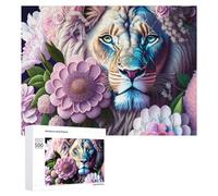 Rompecabezas 500 PCS para Adolescentes Lion Flowers Fantasy Art Print Rompecabezas para Adultos Juego Familiar Carrera De Velocidad De Manos Regalos para Reducir El Estrés 500 PCS