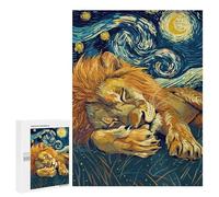 Rompecabezas 500 PCS para Adolescentes Lion Sleeping Under Starry Night Sky Rompecabezas para Adultos Juego Práctico Regalo De Cumpleaños Regalo De Cumpleaños, Regalos, 500 PCS