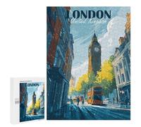 Rompecabezas 500 PCS para Adolescentes London, United Kingdom Cityscape Illustration Rompecabezas DIY Juguetes Una Obra De Arte como Regalo para Toda La Familia 500 PCS