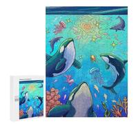 Rompecabezas 500 PCS para Adolescentes Love Orcas and Coral Reef Rompecabezas para Adultos Juego Práctico Arte De Pared Desafiante De Completar 500 PCS