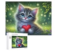 Rompecabezas 500 PCS para Adolescentes Magical Kitten with Heart Rompecabezas para Adultos Juegos Relajantes Decoración Interacción Entre Padres E Hijos 500 PCS