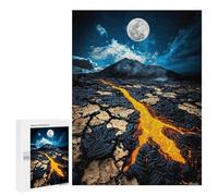 Rompecabezas 500 PCS para Adolescentes Molten Night Lava Flow Beneath A Full Moon Rompecabezas para Adultos Juego Práctico Arte De Pared Desafiante De Completar 500 PCS