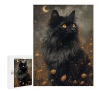 Rompecabezas 500 PCS para Adolescentes Mystic Black Cat and Moon Rompecabezas Juegos Familiares Ensamblaje De Patrones Cumpleaños Y Navidad 500 PCS