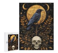 Rompecabezas 500 PCS para Adolescentes Mystical Raven and Skull Under Golden Moon Rompecabezas para Adultos Juego Práctico Regalo De Cumpleaños Regalo De Cumpleaños, Regalos, 500 PCS