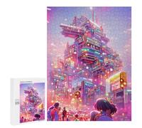 Rompecabezas 500 PCS para Adolescentes Neon Cityscape Vibrant Urban Future Rompecabezas para Adultos Juego De Ingenio Análisis Y Lógica 500 PCS