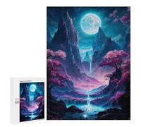 Rompecabezas 500 PCS para Adolescentes Neon Full Moon Valley Rompecabezas para Adultos Juego Familiar Decoración del Hogar para Cumpleaños, Navidad 500 PCS