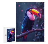 Rompecabezas 500 PCS para Adolescentes Neon Glowing Toucan in The Rain Rompecabezas para Adultos Juego Práctico Arte De Pared Desafiante De Completar 500 PCS