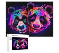 Rompecabezas 500 PCS para Adolescentes Neon Panda Duo Vibrant Artwork Rompecabezas para Adultos Juegos Relajantes Decoración Interacción Entre Padres E Hijos 500 PCS