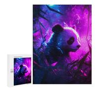 Rompecabezas 500 PCS para Adolescentes Neon Panda in Forest Rompecabezas Juegos Familiares Ensamblaje De Patrones Cumpleaños Y Navidad 500 PCS