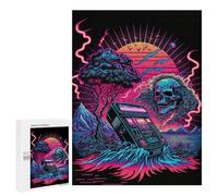 Rompecabezas 500 PCS para Adolescentes Neon Retro Skull Scene Rompecabezas para Adultos Juegos Relajantes Difícil Difícil Desafío Educativo 500 PCS