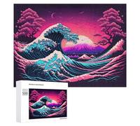 Rompecabezas 500 PCS para Adolescentes Neon Wave A Vibrant Fusion of Nature and Motion Rompecabezas para Adultos Juguete Decoración De Pared Mejora La Memoria Ayuda A Ejercitar El Cerebro 500 PCS