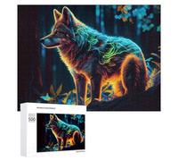 Rompecabezas 500 PCS para Adolescentes Neon Wolf in Enchanted Forest -1 Rompecabezas para Adultos Juego Familiar Carrera De Velocidad De Manos Regalos para Reducir El Estrés 500 PCS
