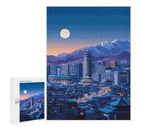 Rompecabezas 500 PCS para Adolescentes Night Cityscape with Mountains and Moon Rompecabezas para Adultos Juegos Familiares Carrera De Velocidad De Manos para Cumpleaños, Navidad 500 PCS