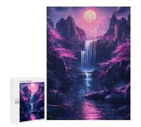 Rompecabezas 500 PCS para Adolescentes Night Waterfall Fantasy Cherry Blossom Moon Rompecabezas para Adultos Juego Práctico Arte De Pared Desafiante De Completar 500 PCS