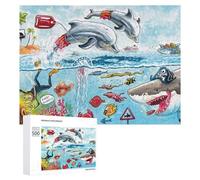 Rompecabezas 500 PCS para Adolescentes Ocean Adventure with Dolphins and Sharks Rompecabezas para Adolescentes Juegos Divertidos Ensamblaje De Patrones Ayuda Al Cerebro A Ejercitarse 500 PCS