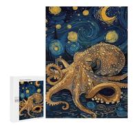Rompecabezas 500 PCS para Adolescentes Octopus in Starry Night Style Rompecabezas para Adultos Juego Práctico Arte De Pared Desafiante De Completar 500 PCS