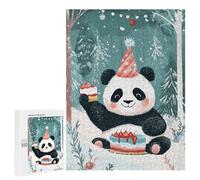 Rompecabezas 500 PCS para Adolescentes Panda Birthday in The Woods Rompecabezas para Adultos Juego Familiar Decoración del Hogar para Cumpleaños, Navidad 500 PCS