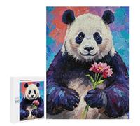Rompecabezas 500 PCS para Adolescentes Panda with Flower Painting Rompecabezas para Adultos Juegos Familiares Carrera De Velocidad De Manos para Cumpleaños, Navidad 500 PCS