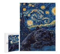 Rompecabezas 500 PCS para Adolescentes Panther in Starry Night Style Rompecabezas para Adultos Juegos De Relajación Vacaciones En Casa Matar El Tiempo 500 PCS