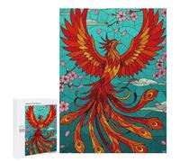 Rompecabezas 500 PCS para Adolescentes Phoenix and Cherry Blossoms Stained Glass Rompecabezas DIY Juguetes Una Obra De Arte como Regalo para Toda La Familia 500 PCS