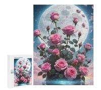 Rompecabezas 500 PCS para Adolescentes Pink Roses Under The Moon Rompecabezas para Adolescentes Juegos Divertidos Ensamblaje De Patrones Ayuda Al Cerebro A Ejercitarse 500 PCS