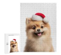 Rompecabezas 500 PCS para Adolescentes Pomeranian Dog with Santa Hat Rompecabezas para Adultos Juego Práctico Pero Divertido Y Humorístico para Cumpleaños, Navidad 500 PCS