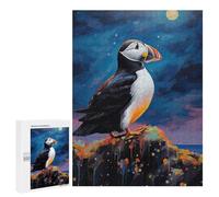 Rompecabezas 500 PCS para Adolescentes Puffin in The Moonlight Rompecabezas para Adultos Juego Práctico Arte De Pared Desafiante De Completar 500 PCS