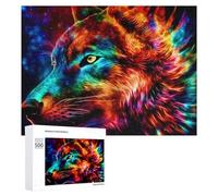 Rompecabezas 500 PCS para Adolescentes Rainbow Wolf Portrait Rompecabezas para Adultos Juguete Decoración De Pared Mejora La Memoria Ayuda A Ejercitar El Cerebro 500 PCS