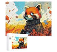 Rompecabezas 500 PCS para Adolescentes Red Panda in A Field of Flowers Rompecabezas para Adultos Juego Familiar Carrera De Velocidad De Manos Regalos para Reducir El Estrés 500 PCS