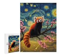 Rompecabezas 500 PCS para Adolescentes Red Panda in Starry Night Style Rompecabezas Juego De Ingenio Aliviador De Estrés Desafiante para Completar 500 PCS