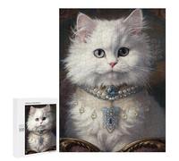 Rompecabezas 500 PCS para Adolescentes Regal White Cat Portrait -4 Rompecabezas para Adultos Juego Práctico Pero Divertido Y Humorístico para Cumpleaños, Navidad 500 PCS