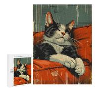 Rompecabezas 500 PCS para Adolescentes Retro Tuxedo Cat Sleeping Rompecabezas Juego De Ingenio Aliviador De Estrés Desafiante para Completar 500 PCS