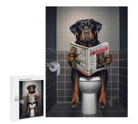 Rompecabezas 500 PCS para Adolescentes Rottweiler on The Toilet Rompecabezas para Adultos Juego Familiar Decoración del Hogar para Cumpleaños, Navidad 500 PCS