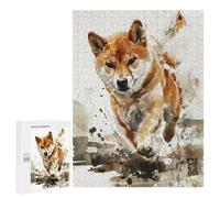 Rompecabezas 500 PCS para Adolescentes Running Shiba Inu Watercolor Rompecabezas Juego De Ingenio Aliviador De Estrés Desafiante para Completar 500 PCS