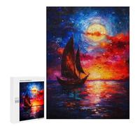 Rompecabezas 500 PCS para Adolescentes Sailboat Under A Full Moon Rompecabezas para Adultos Juego Familiar Decoración del Hogar para Cumpleaños, Navidad 500 PCS