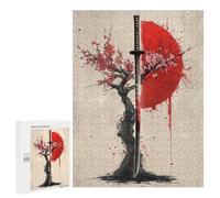 Rompecabezas 500 PCS para Adolescentes Sakura Katana Red Sun Rompecabezas para Adultos Juego Práctico Regalo De Cumpleaños Regalo De Cumpleaños, Regalos, 500 PCS