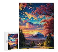 Rompecabezas 500 PCS para Adolescentes Sakura Mount Fuji Sunset Anime Rompecabezas para Adultos Juego Práctico Decoración del Hogar Cumpleaños Y Navidad 500 PCS