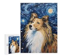 Rompecabezas 500 PCS para Adolescentes Shetland Sheepdog Night Rompecabezas Juego De Ingenio Aliviador De Estrés Desafiante para Completar 500 PCS