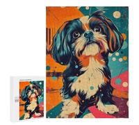 Rompecabezas 500 PCS para Adolescentes Shih Tzu Pop Art Playful Shih Tzu in Retro Colors Rompecabezas para Adultos Juguete Decoración De Pared Difícil Difícil Desafiante De Completar 500 PCS