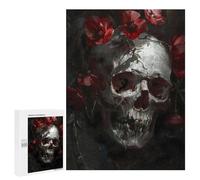 Rompecabezas 500 PCS para Adolescentes Skull Red Flowers Rompecabezas para Adultos Juego Familiar Decoración del Hogar para Cumpleaños, Navidad 500 PCS
