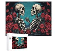 Rompecabezas 500 PCS para Adolescentes Skulls in Roses A Gothic Romance Rompecabezas para Adultos Juego Familiar Carrera De Velocidad De Manos Regalos para Reducir El Estrés 500 PCS