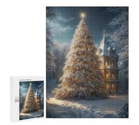 Rompecabezas 500 PCS para Adolescentes Snowy Christmas Tree & Mansion Rompecabezas para Adultos Juego Práctico Decoración del Hogar Cumpleaños Y Navidad 500 PCS