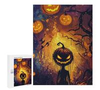 Rompecabezas 500 PCS para Adolescentes Spooky Halloween Pumpkin Patch Illustration Rompecabezas para Adultos Juego Práctico Arte De Pared Desafiante De Completar 500 PCS